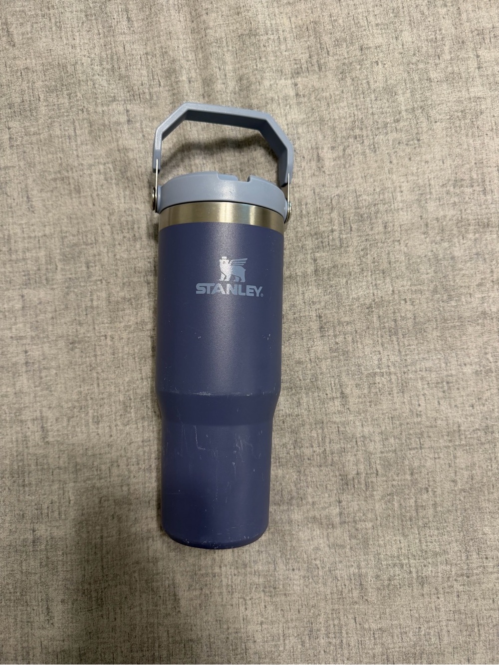 Stanley Blue Travel Tumbler with Light Blue Handle and Silver Accent